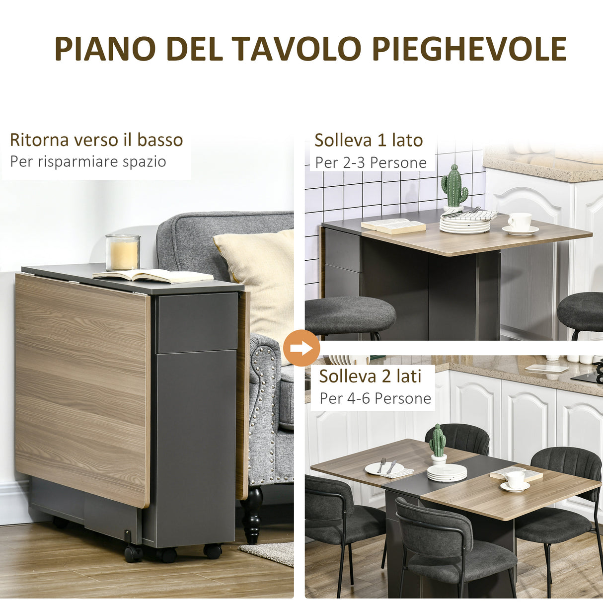 easycomfort easycomfort tavolo pieghevole da pranzo in truciolato con 2 cassetti 1 armadietto max 6 persone 140x76x76 cm