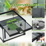 easycomfort easycomfort terrario per rettili rialzato con serratura e termometro in vetro e rete metallica 30x30x20 cm nero
