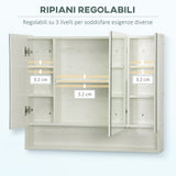 easycomfort easycomfort armadietto con specchio a 4 sezioni con ripiani regolabili specchiera bagno in legno e vetro 90x15x75 cm bianco