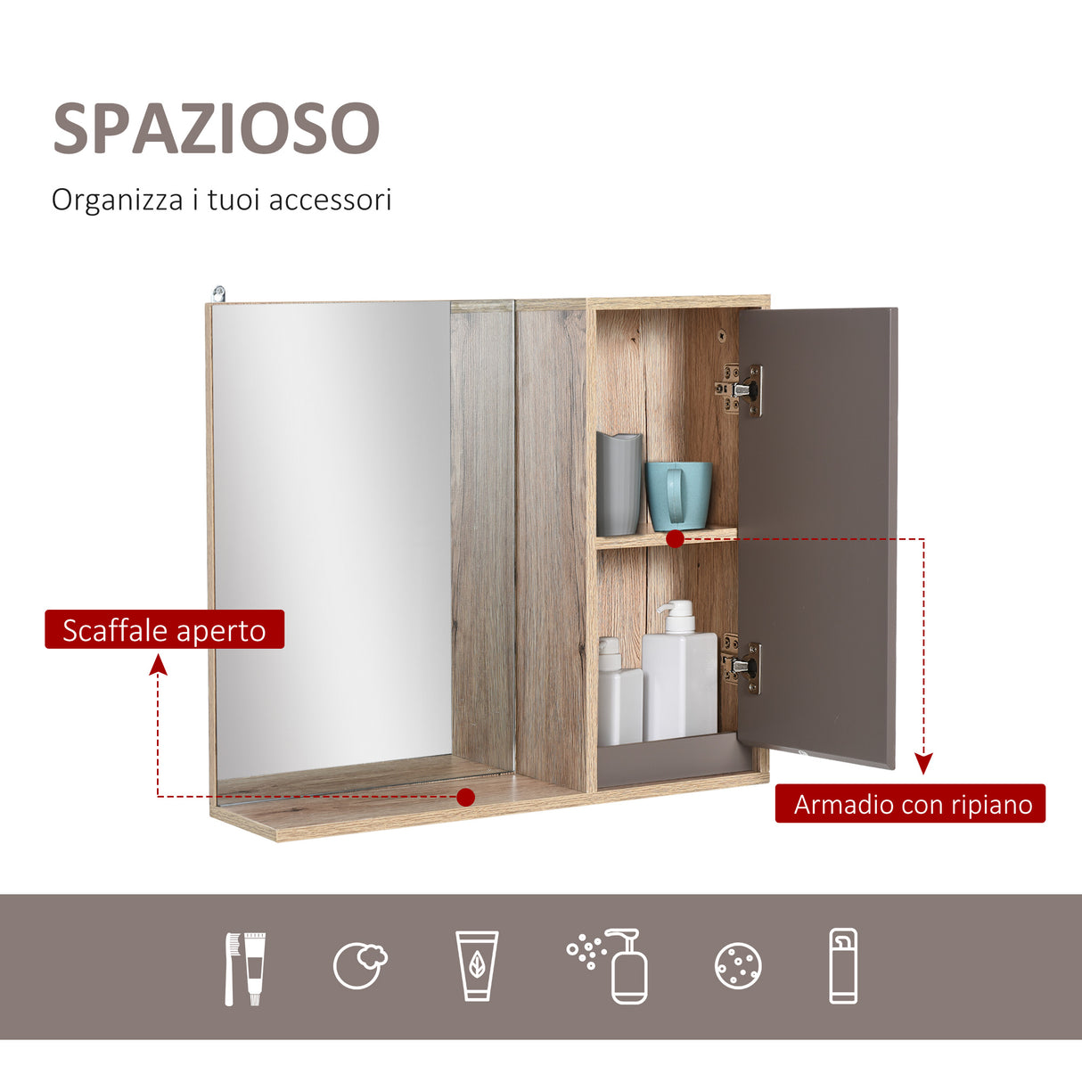 easycomfort easycomfort armadietto pensile per il bagno con mensola e 2 ripiani installazione a parete grigio e rovere 57 x 14 2 x 49 2cm ean 8054111842907