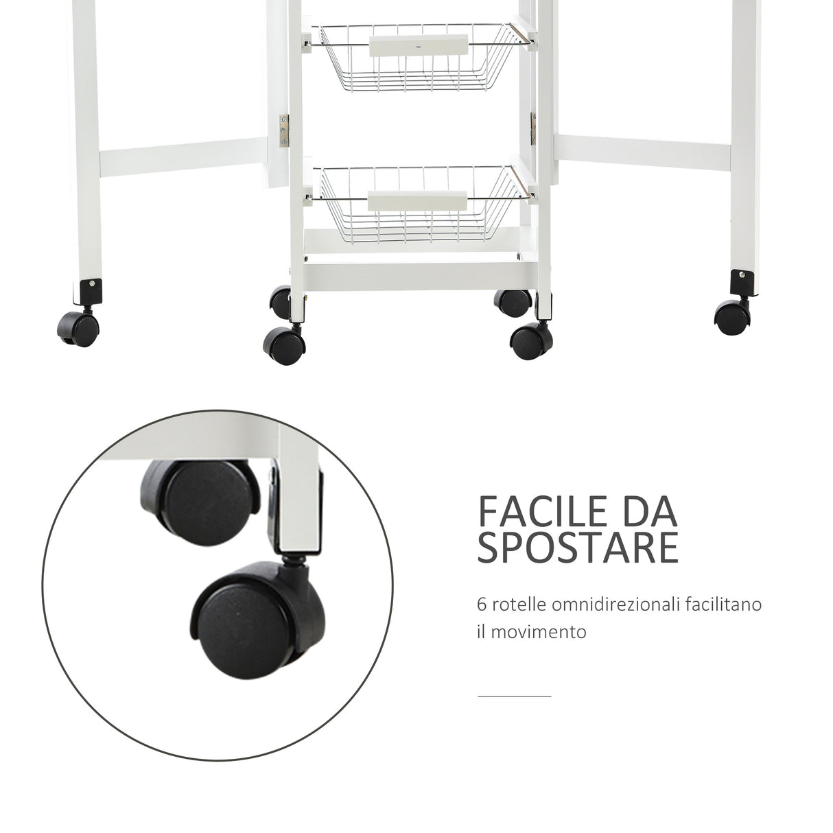 easycomfort easycomfort carrello portavivande pieghevole a 6 ruote con 3 cestini cassetto e 2 ribalte carrellino per cucina in mdf e metallo 37x37x77 5 cm bianco e legno