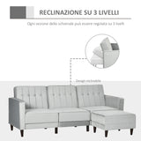 easycomfort easycomfort divano letto 3 posti con poggiapiedi e schienale reclinabile rivestimento velluto e seduta imbottita 218x85x86 cm grigio chiaro
