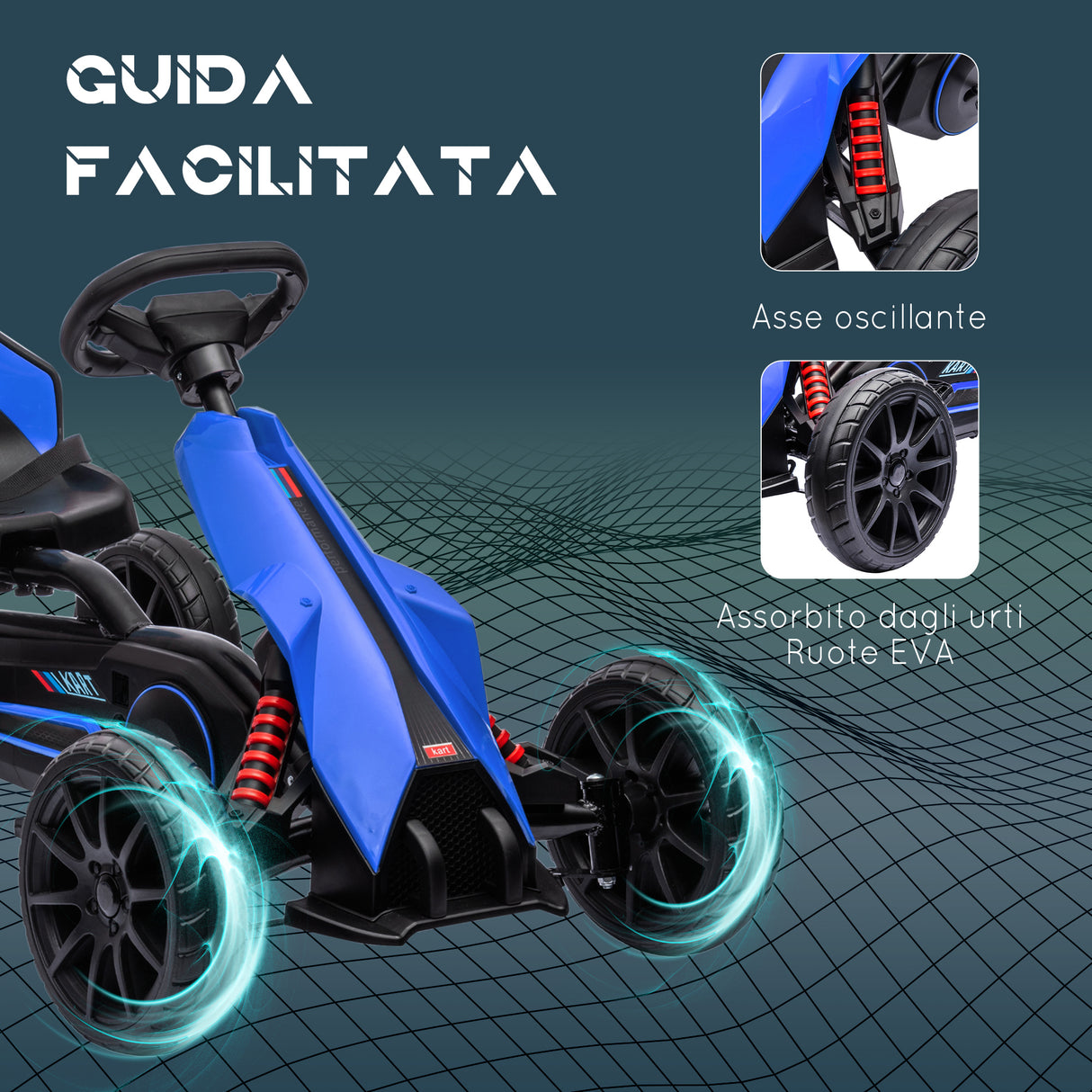 easycomfort easycomfort go kart a pedali per bambini 3 8 anni con sedile regolabile e ruote in eva 100x58x58 5 cm blu