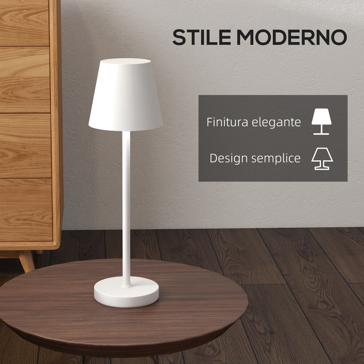 easycomfort easycomfort lampada da tavolo portatile in acrilico e metallo da 3600mah con cavo di ricarica 11 2x36 5 cm bianco