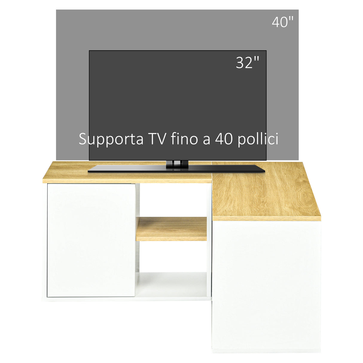 easycomfort easycomfort mobile tv a l per tv da 40 con 3 ripiani aperti e 2 armadietti in truciolato 90x90x45 cm