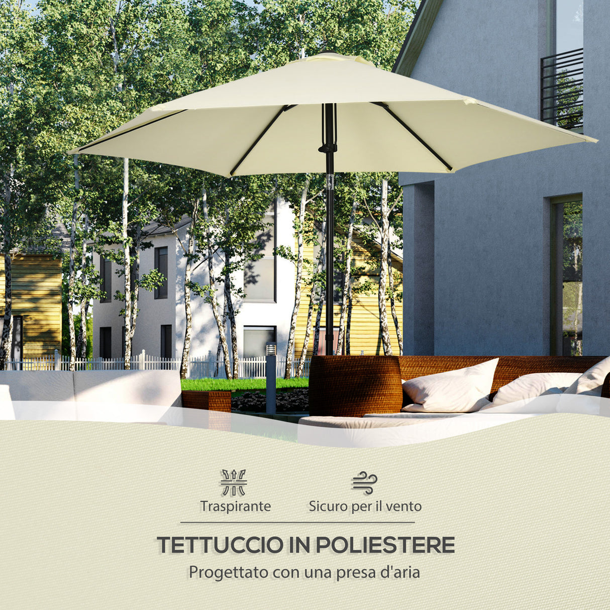 easycomfort easycomfort ombrellone da giardino 2 7x2 5 m in poliestere e metallo con tettuccio inclinabile beige nero