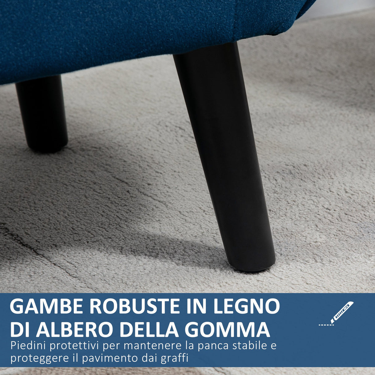 easycomfort easycomfort panca contenitore imbottita per interno in tessuto vellutato con braccioli 118x42x66cm blu