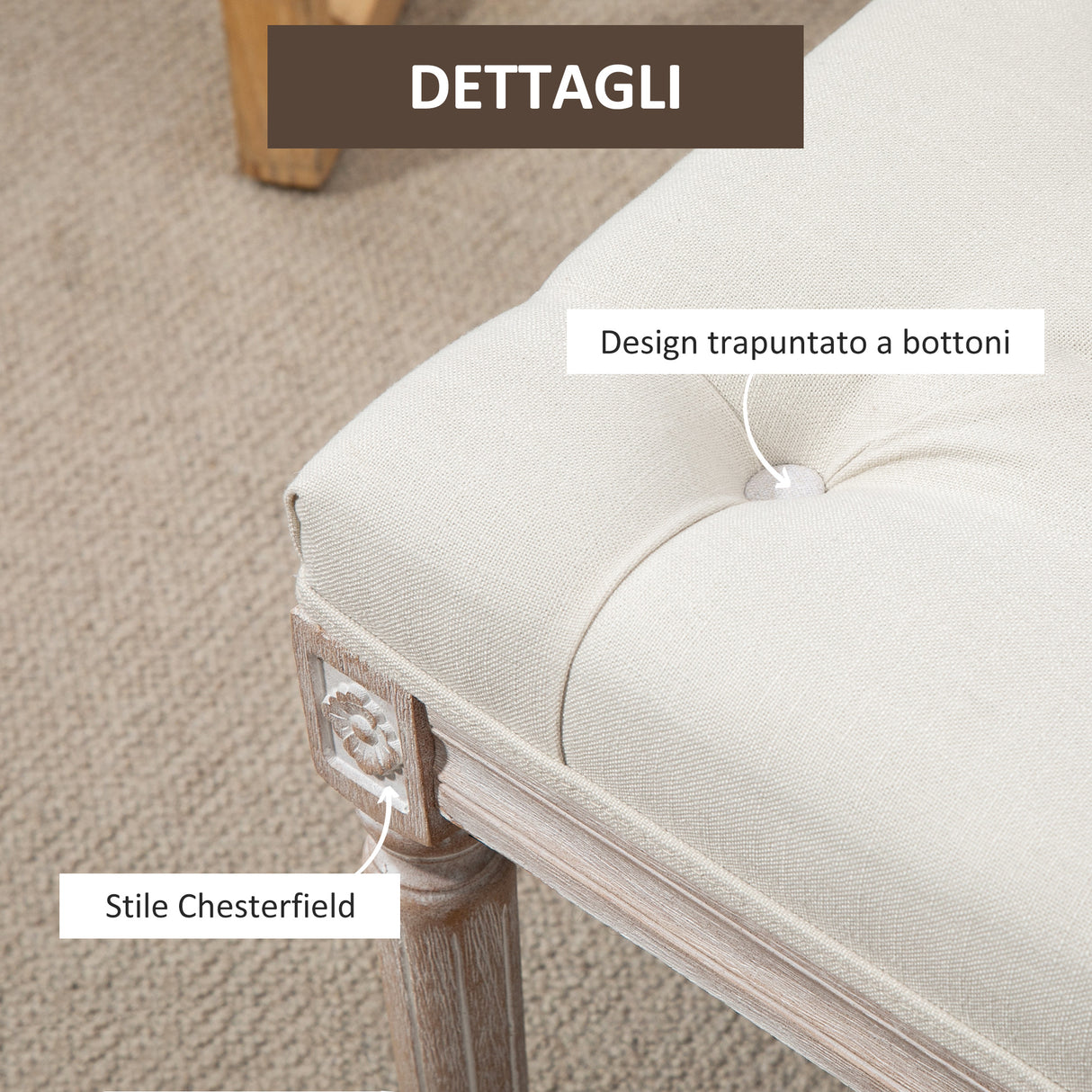 easycomfort easycomfort panca fondo letto imbottita con rivestimento effetto lino e gambe in legno 80x40x41cm beige