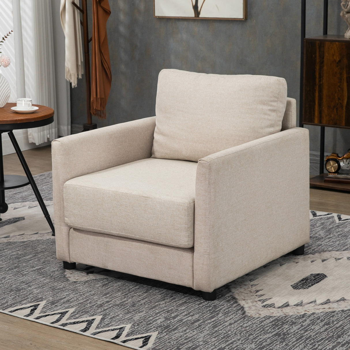 easycomfort easycomfort poltrona moderna in tessuto traspirante effetto lino con tasca interna 80x85x88 cm beige