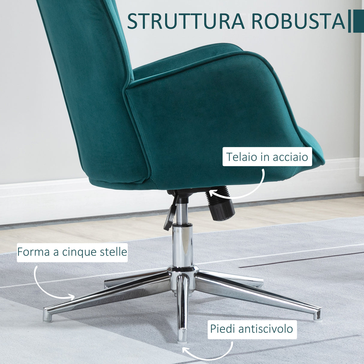 easycomfort easycomfort poltrona per ufficio e salotto in velluto girevole con braccioli e altezza regolabile blu