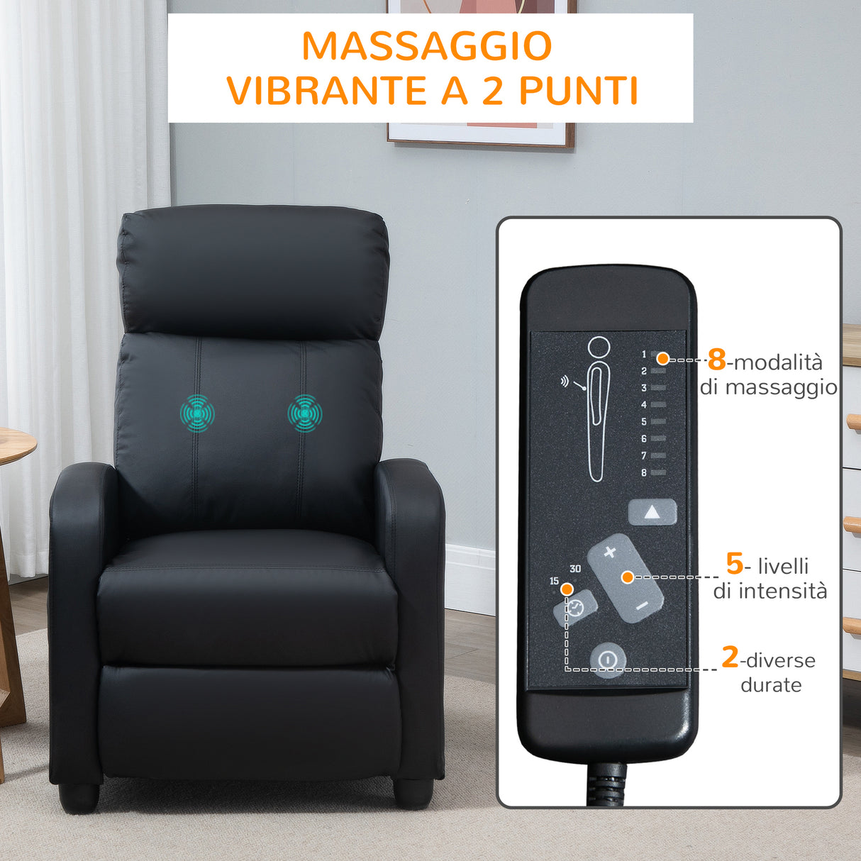 easycomfort easycomfort poltrona relax massaggiante con telecomando e 8 programmi reclinazione e poggiapiedi 68x88x98cm nero