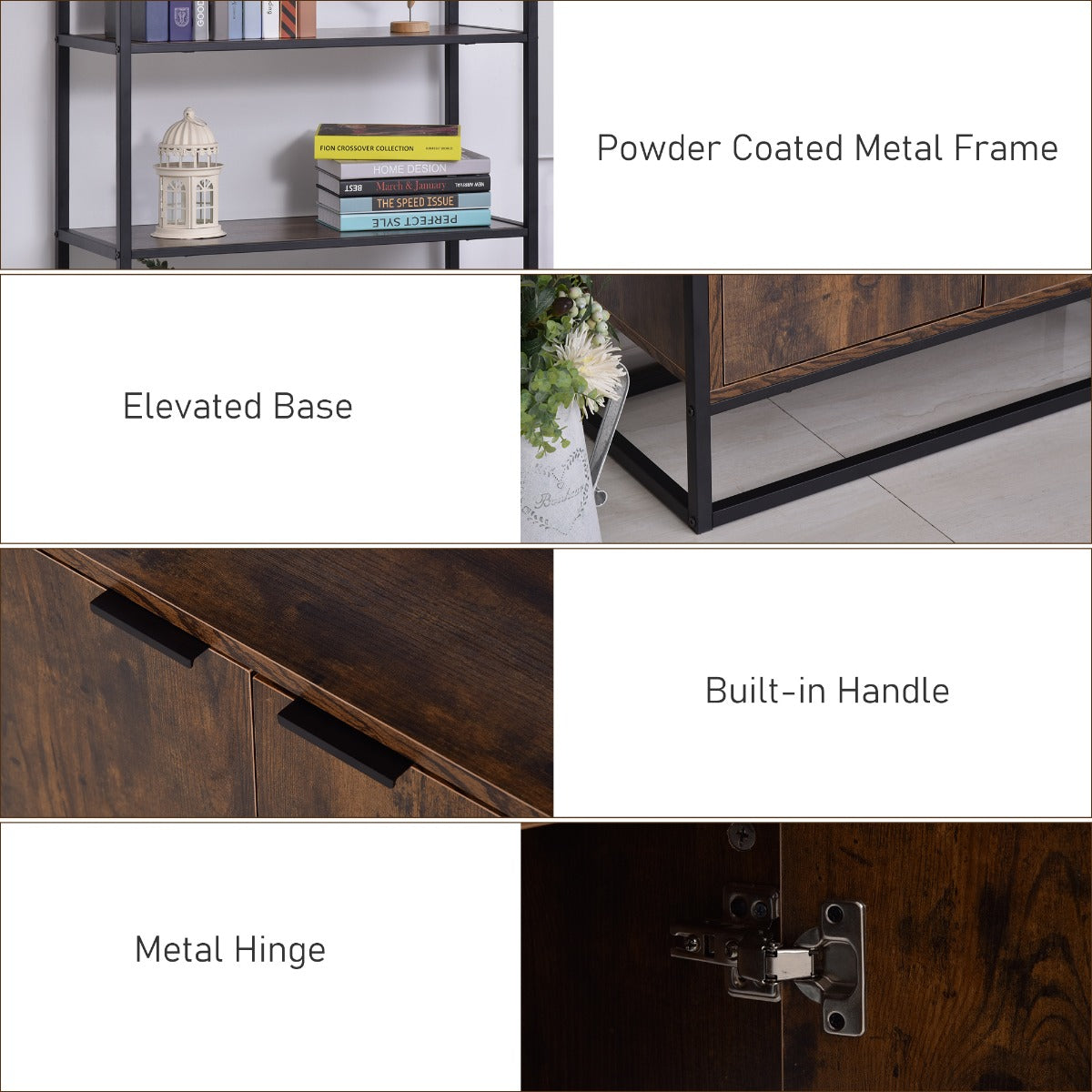 easycomfort easycomfort scaffale libreria in stile vintage con 3 ripiani 1 armadietto in legno e telaio in metallo nero 76x33x162 5cm ean 8054144136066