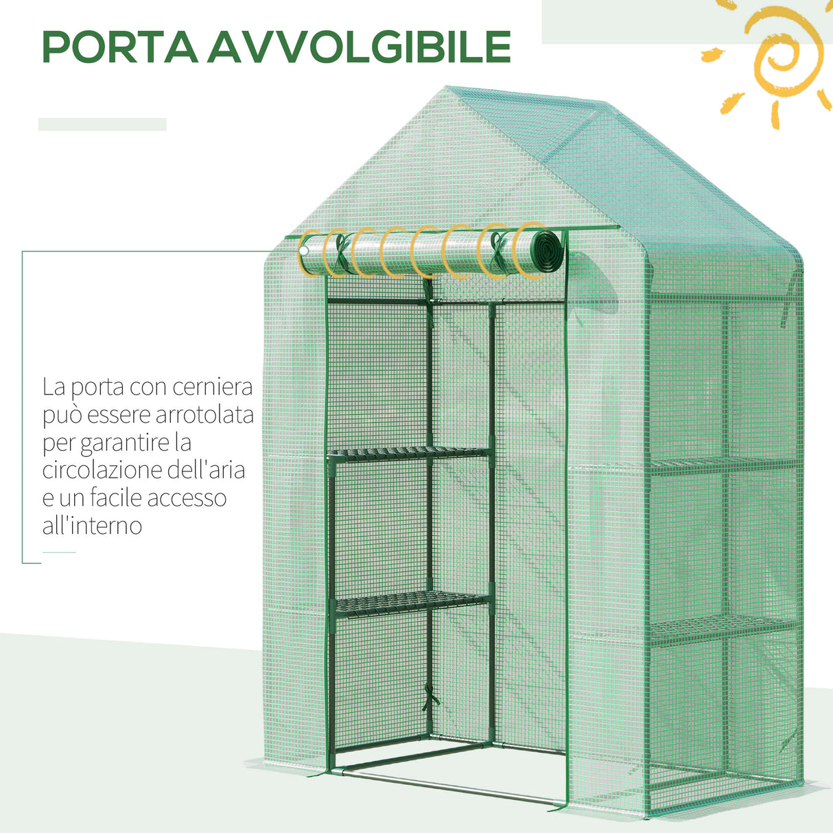 easycomfort easycomfort serra da giardino in acciaio e plastica pe con 4 ripiani funi e picchetti 141x72x191 cm verde