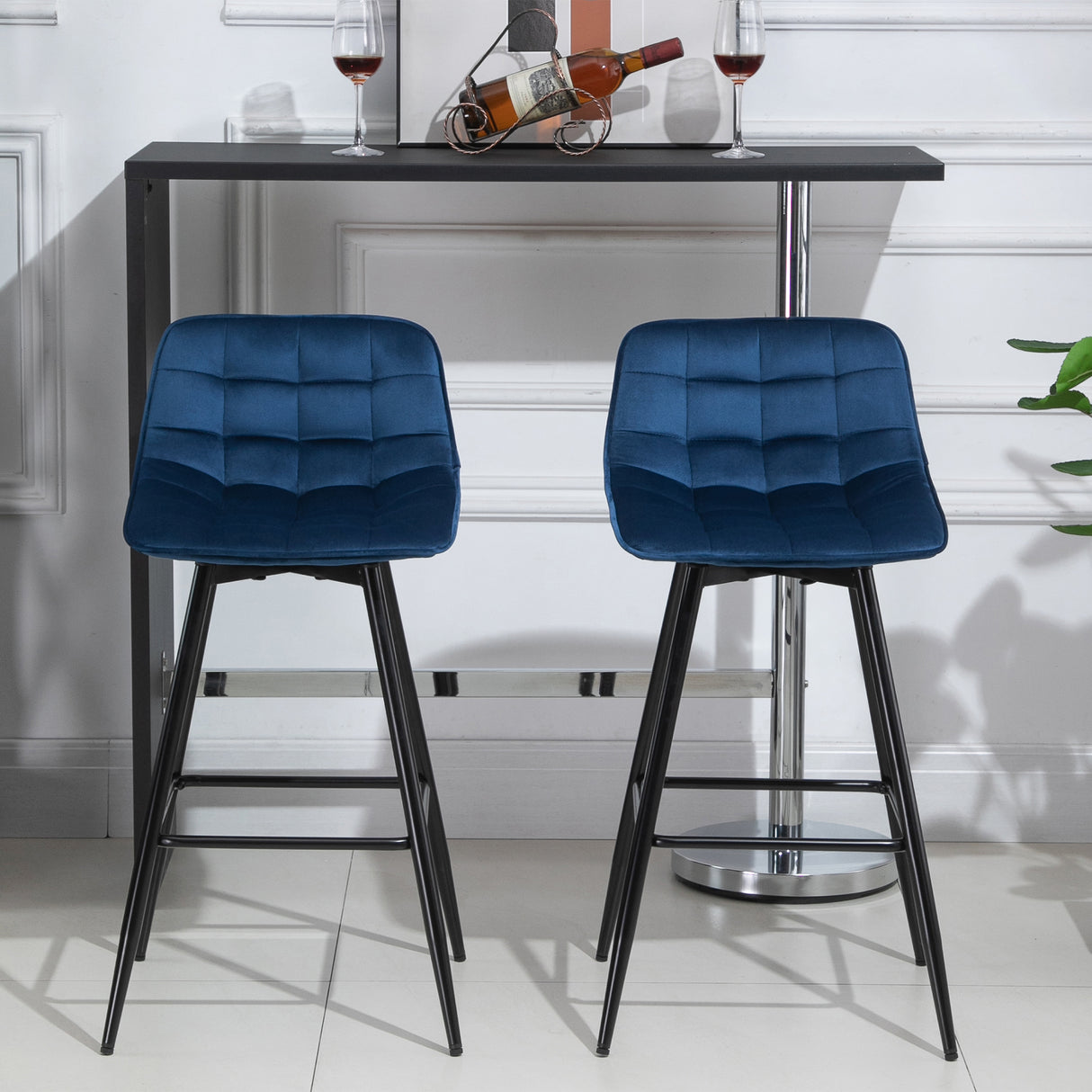 easycomfort easycomfort set 2 sgabelli alti da bar nordico con schienale curvato ergonomico e poggiapiedi sedie imbottite per salotto e cucina blu ean 8055776912233