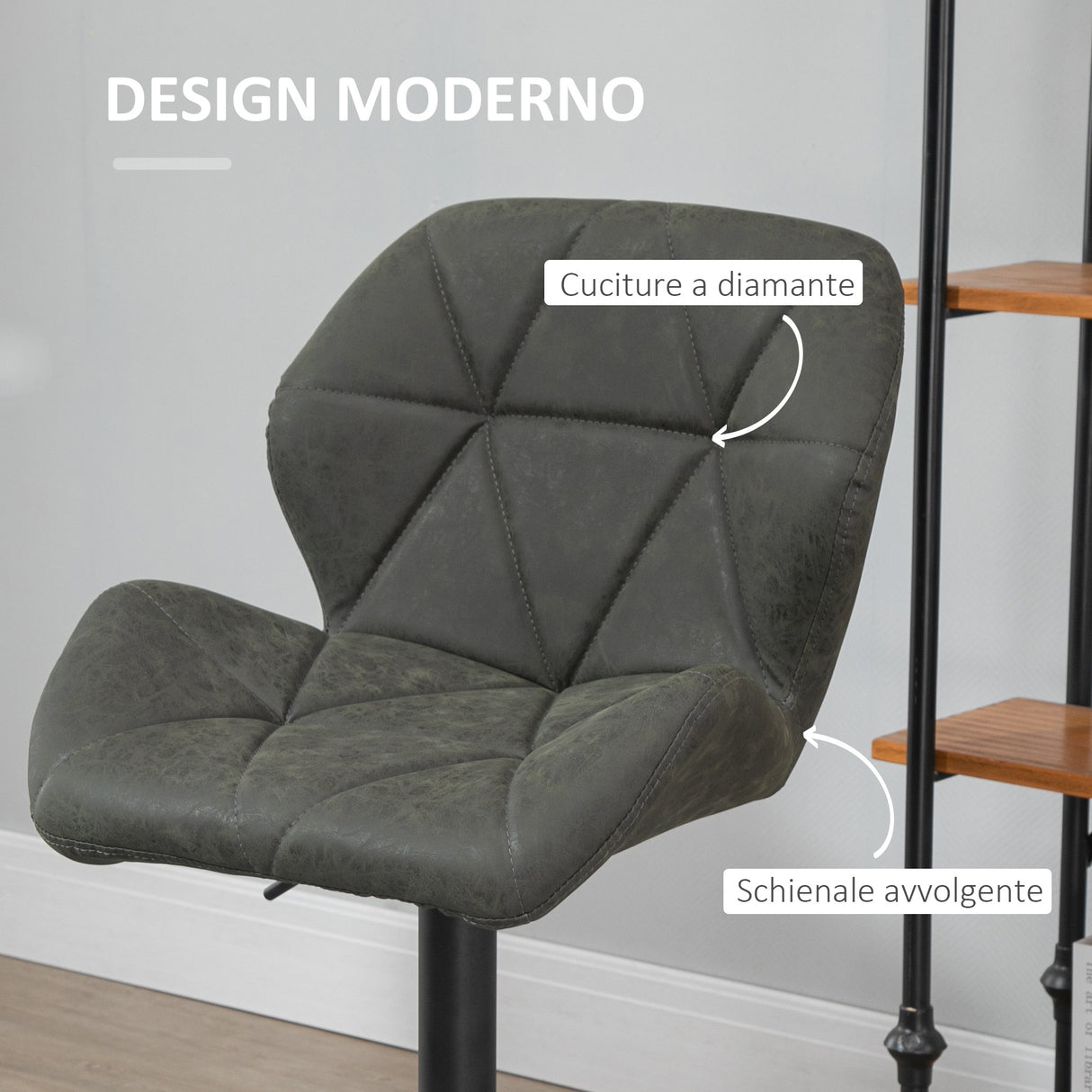 easycomfort easycomfort set 2 sgabelli da bar con altezza regolabile base in metallo e seduta in finta pelle sgabelli con schienale e poggiapiedi 51 5x57 5x93 114 5 cm verde militare