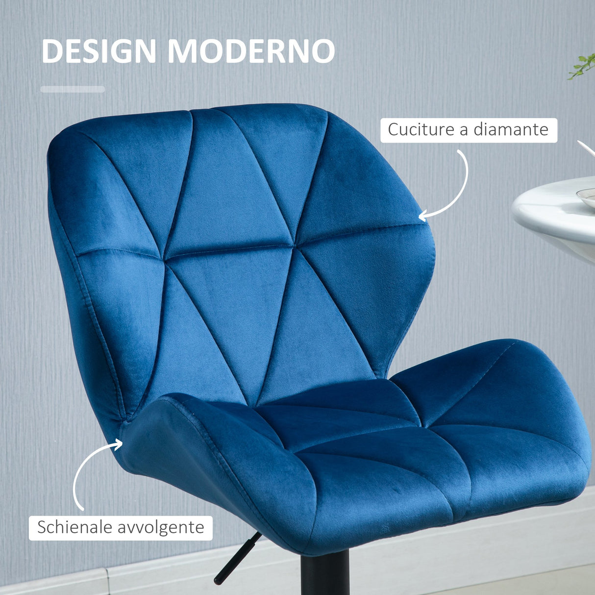 easycomfort easycomfort set 2 sgabelli da bar girevoli con altezza regolabile rivestimento velluto e base rotonda 51 5x57 5x93 114 5cm blu