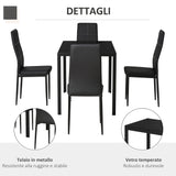 easycomfort easycomfort set 5 pezzi con 1 tavolo e 4 sedie per cucina o sala da pranzo in finta pelle metallo e vetro temperato nero