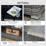 easycomfort easycomfort set mobili da giardino in rattan pe da 4 pezzi salotto con divano angolare e tavolino con vetro cuscini imbottiti e sfoderabili grigio