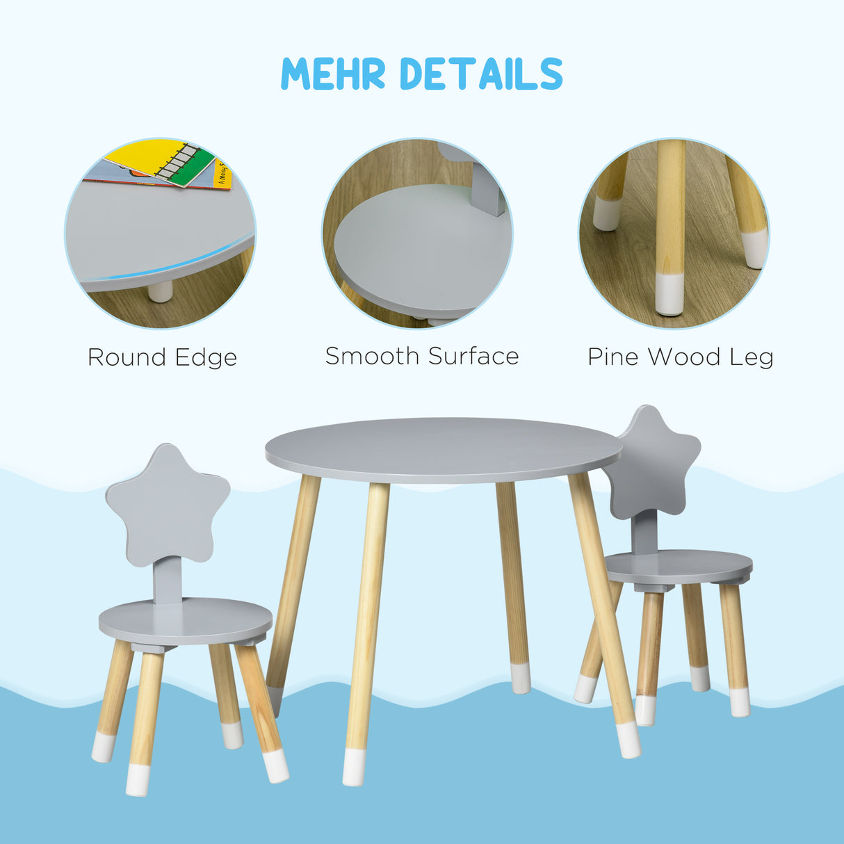 easycomfort easycomfort set tavolo con 2 sedie per bambini in legno eta da 18 mesi a 4 anni grigio