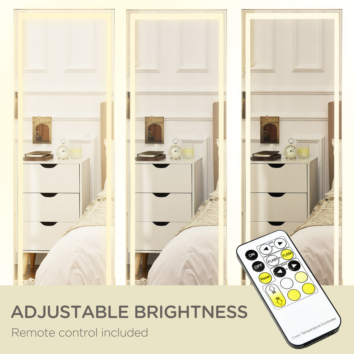 easycomfort easycomfort specchio da terra e da parete con luce led regolabile e telecomando 40x37x156 5cm