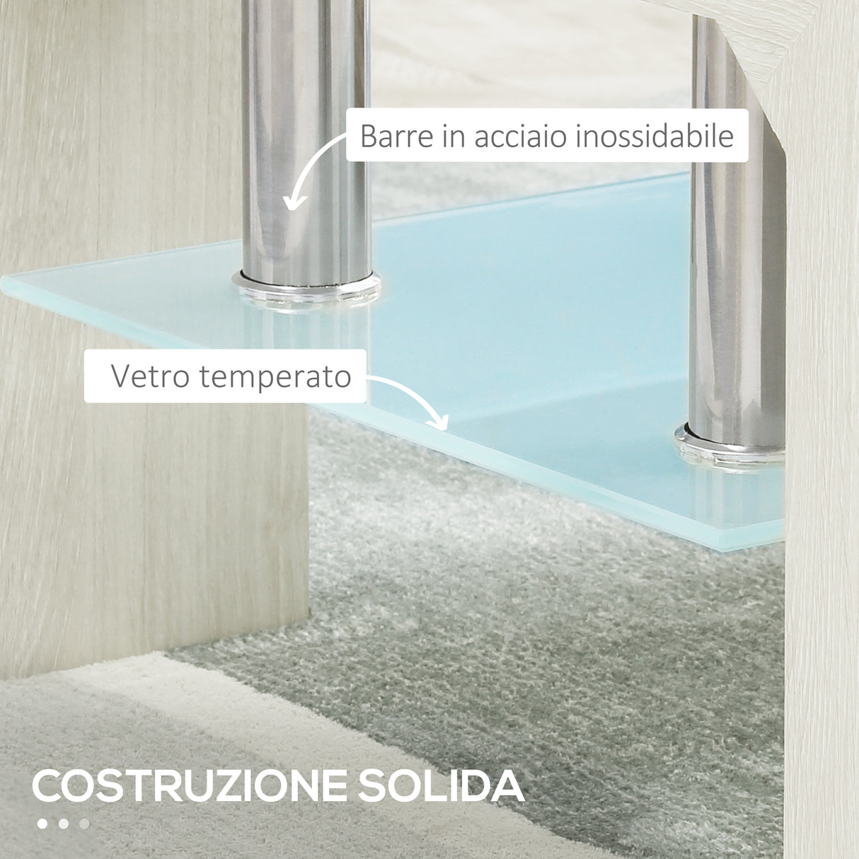 easycomfort easycomfort tavolino da caffe moderno a 2 livelli in vetro e legno 90x50x42cm bianco