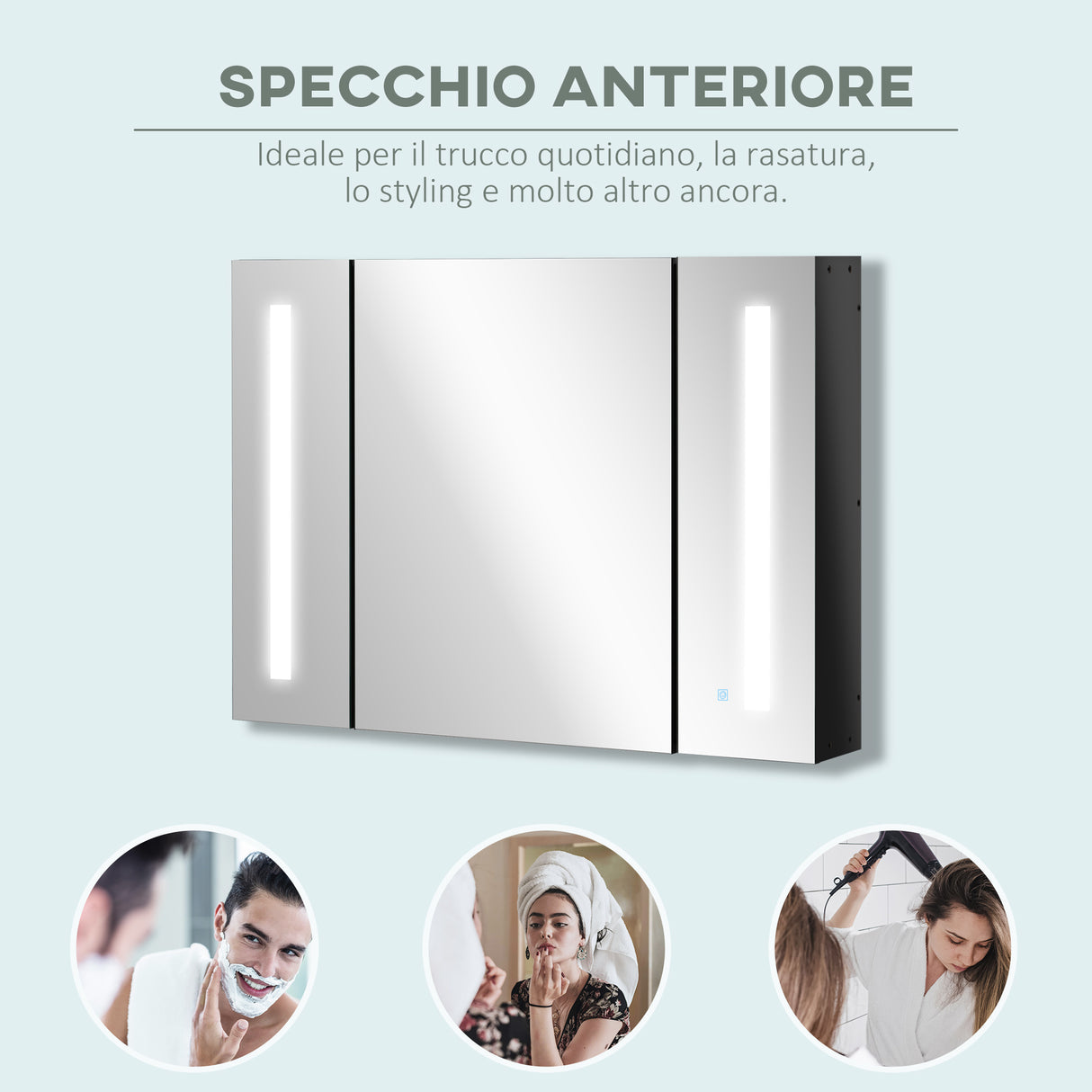 easycomfort easycomfort armadietto con specchio da bagno a parete in mdf con 3 armadietti 3 ripiani e luce led 90x15x65 cm nero