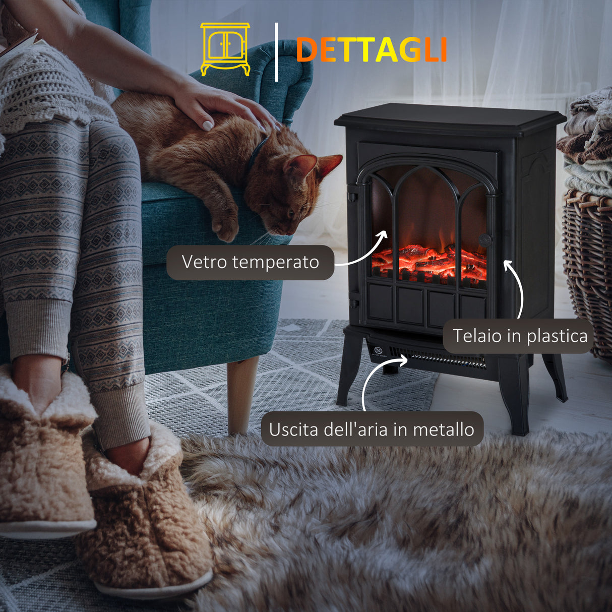 easycomfort easycomfort camino da terra elettrico potenza 1000w 2000w con effetto fiamma luminosita regolabile ferro e vetro 392356 5cm ean 8054144130767