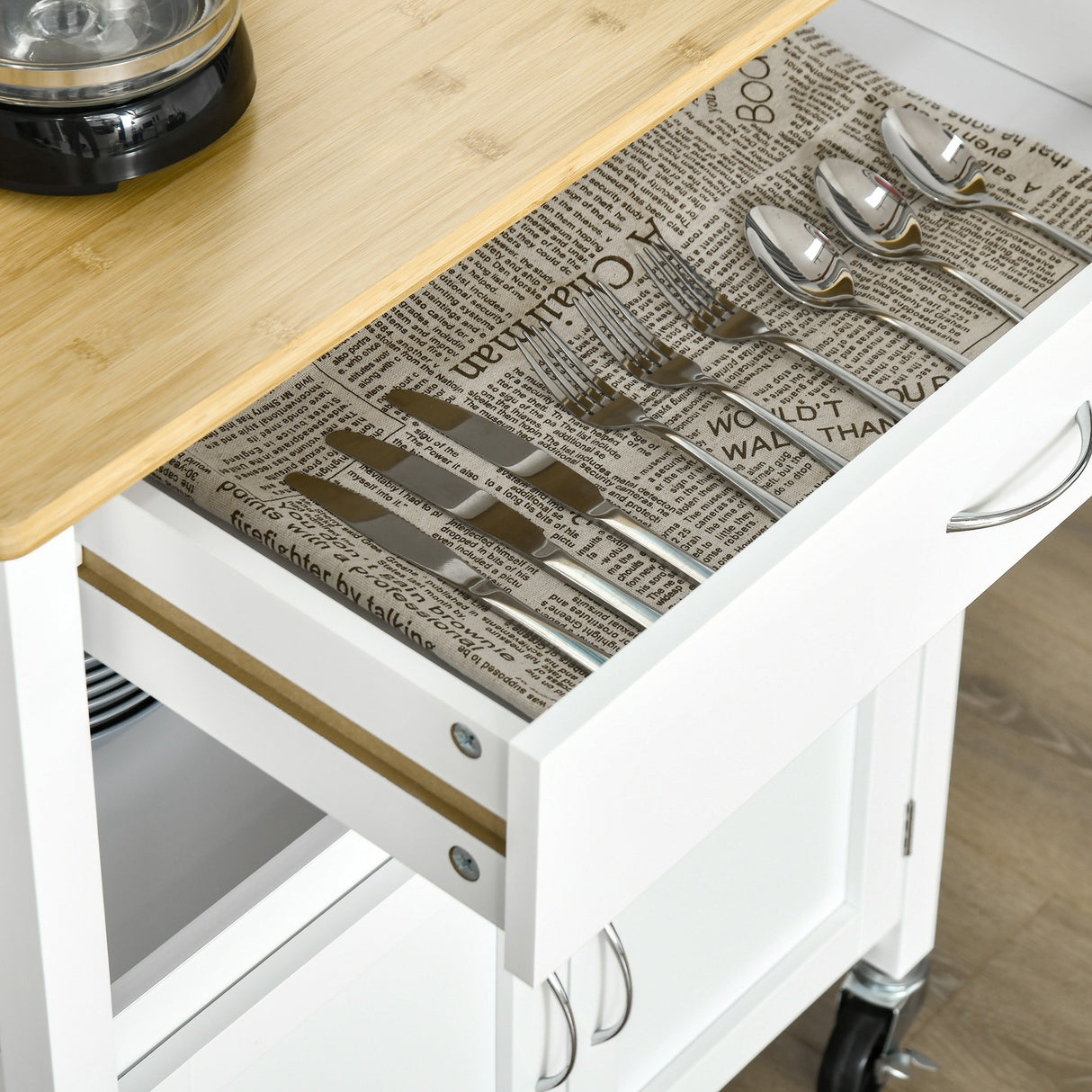 easycomfort easycomfort carrello cucina con cassetto armadietto e scaffale carrellino portavivande con piano in bambu e 4 ruote bianco