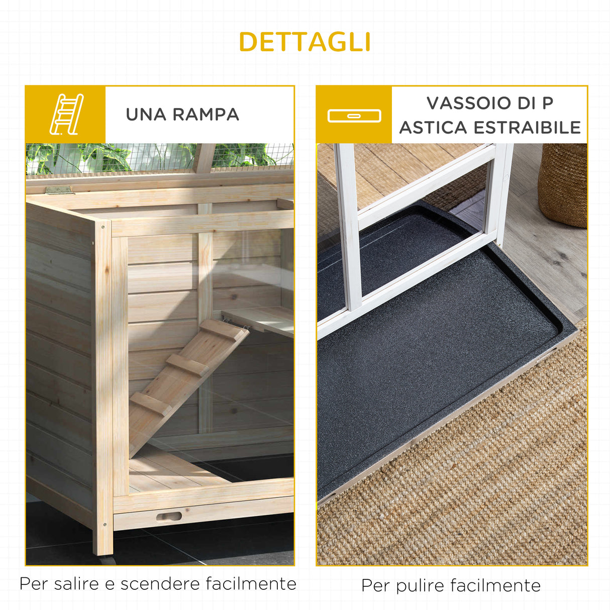 easycomfort easycomfort conigliera in legno a 2 piani con casetta rampa e vassoio estraibile 91 5x53 3x73cm