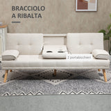 easycomfort easycomfort divano letto 3 posti reclinabile con rivestimento effetto lino e tavolino a ribalta beige