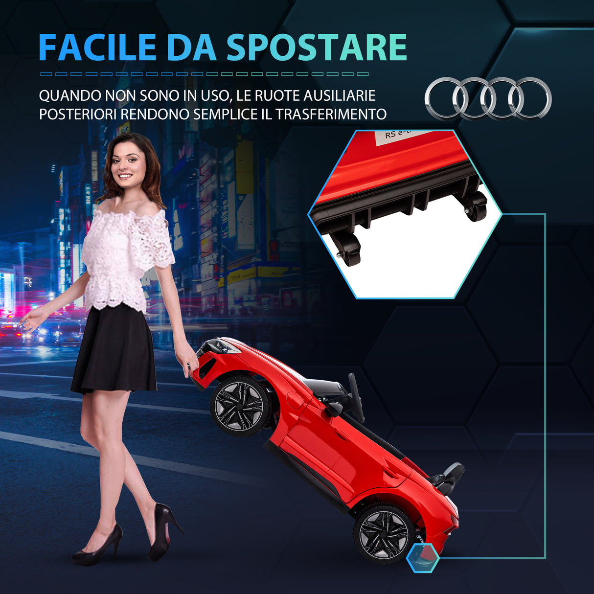 easycomfort easycomfort macchina elettrica per bambini 5 anni max licenza audi con pulsanti cinture e fari 103x58x41 cm rossa e nera
