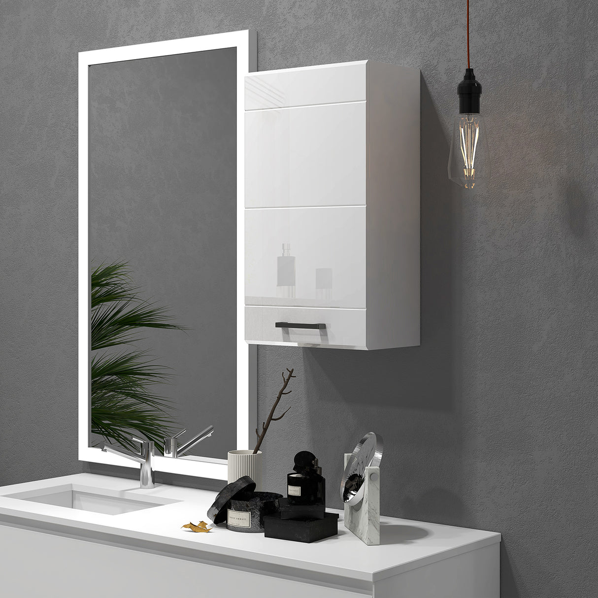 easycomfort easycomfort mobiletto bagno in mdf a muro con 3 ripiani e ripiano superiore regolabile 37x22 5x70 cm bianco