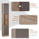 easycomfort easycomfort mobiletto salvaspazio per bagno in legno mobile da bagno con 2 armadietti e 6 ripiani grigio e rovere design a torre 30 x 24 x 170cm ean 8054111847469