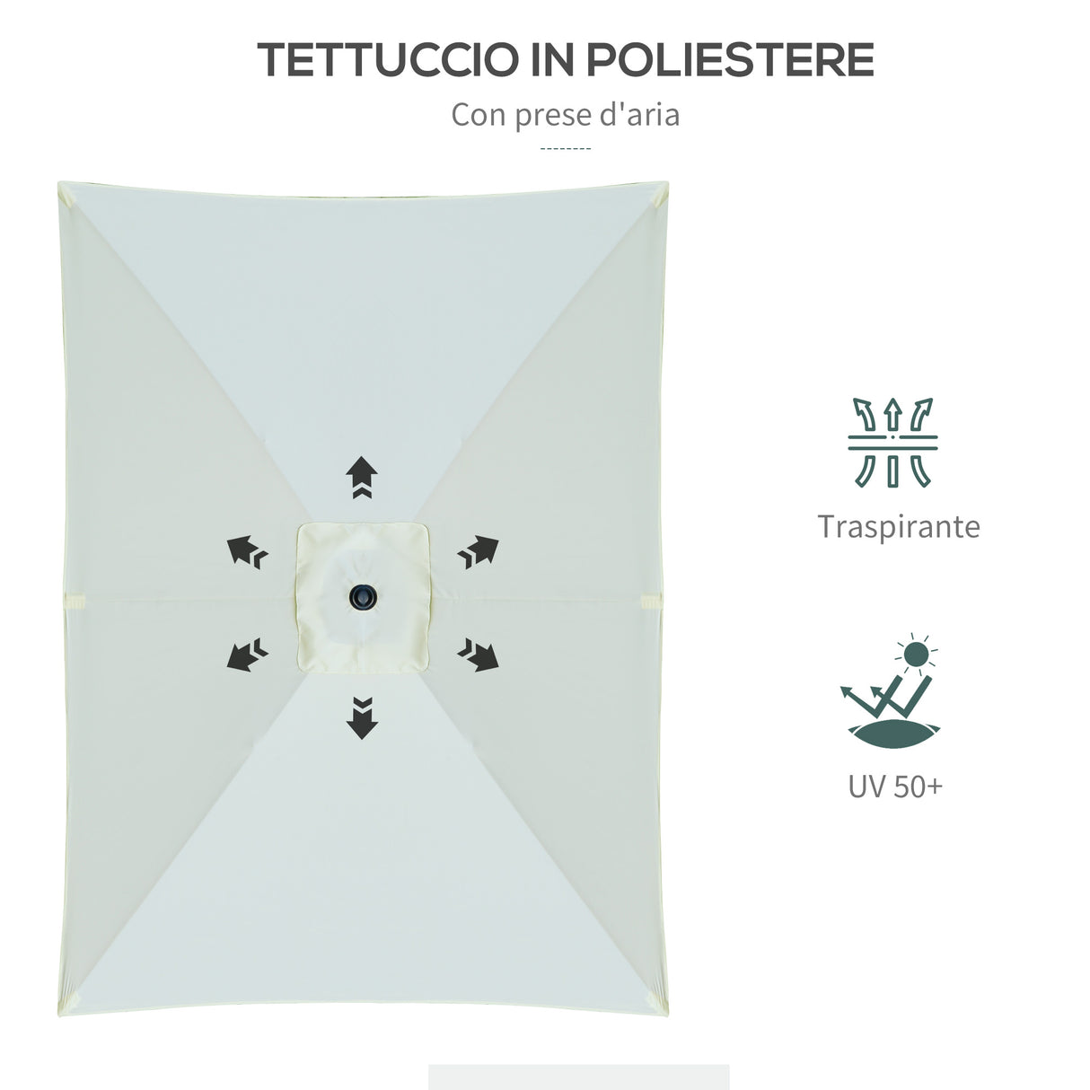 easycomfort easycomfort ombrellone rettangolare 2x3 m da giardino con apertura a manovella e inclinazione regolabile beige