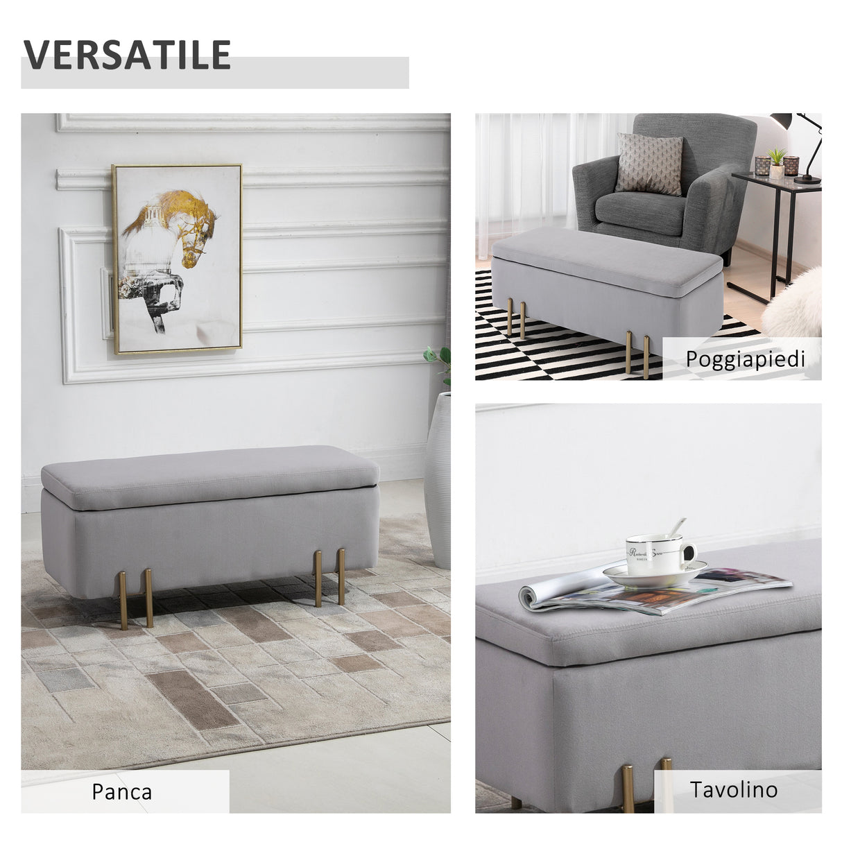 easycomfort easycomfort panca contenitore imbottita per soggiorno e camera da letto 100 x 40 x 42 cm grigio ean 8054144132105