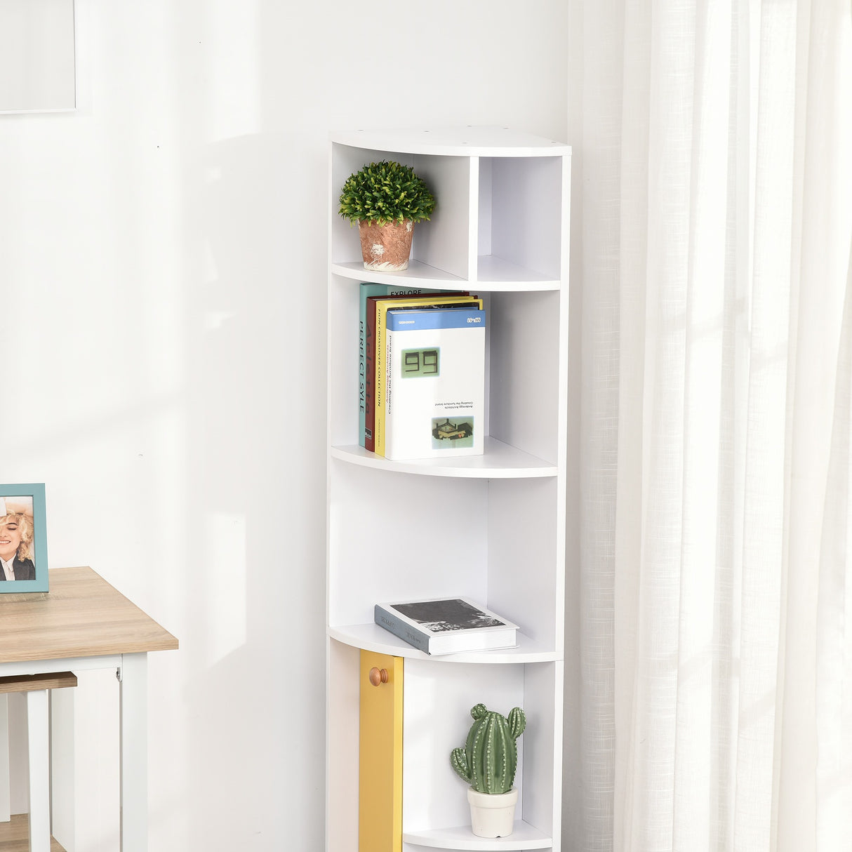 easycomfort easycomfort scaffale angolare da parete in legno bianco mobile libreria con 5 ripiani e armadietto giallo design moderno 29 8x29 9x147cm ean 8054144132952