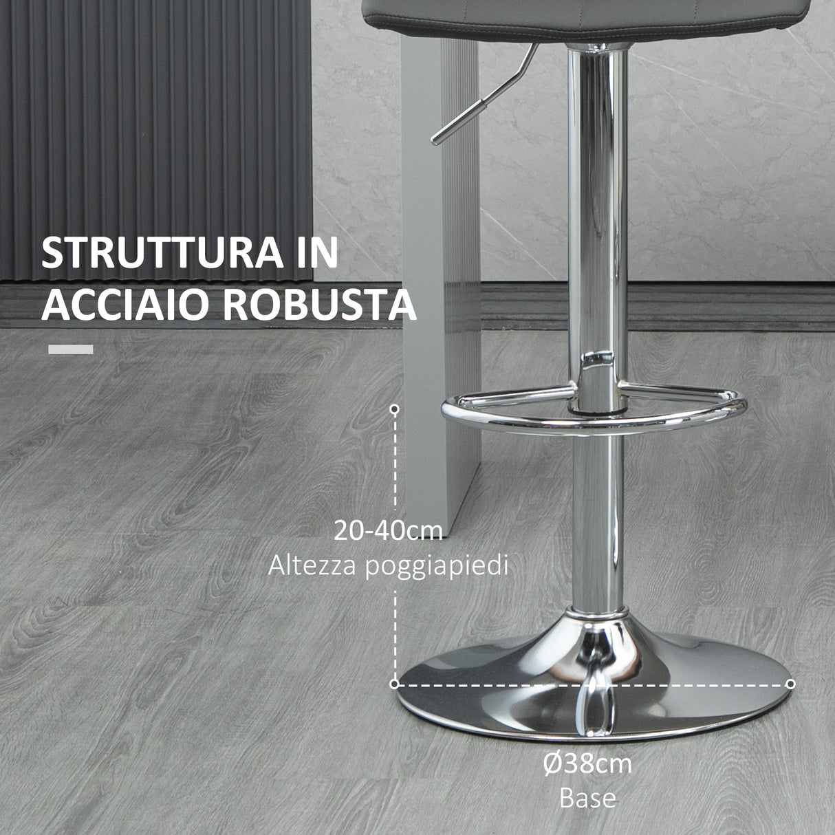 easycomfort easycomfort set 2 sgabelli da bar girevoli in similpelle con schienale e poggiapiedi 42x45x89 110cm grigio