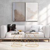 easycomfort easycomfort set di 2 tavolini da salotto impilabili art deco in metallo con piano in vetro oro