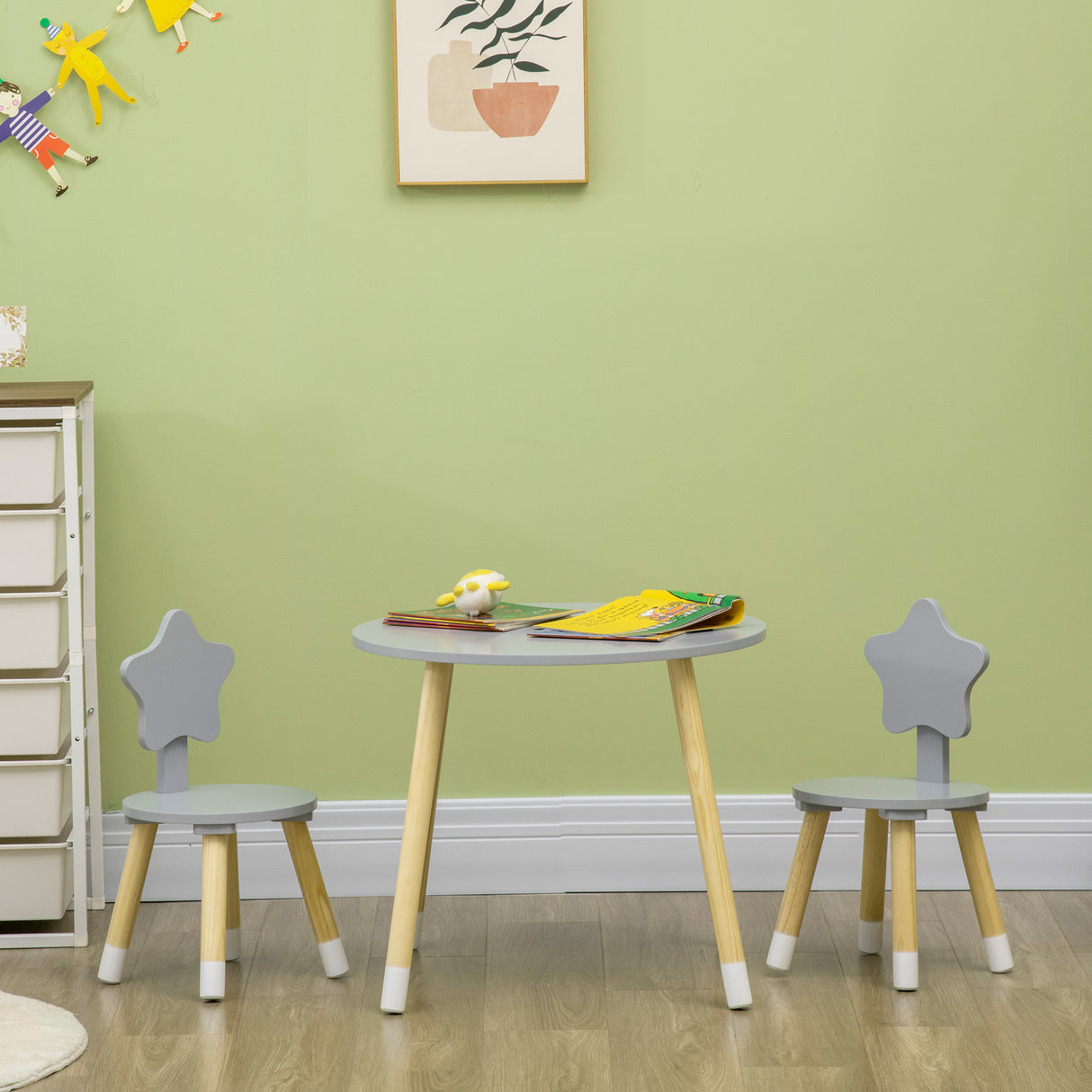 easycomfort easycomfort set tavolo con 2 sedie per bambini in legno eta da 18 mesi a 4 anni grigio