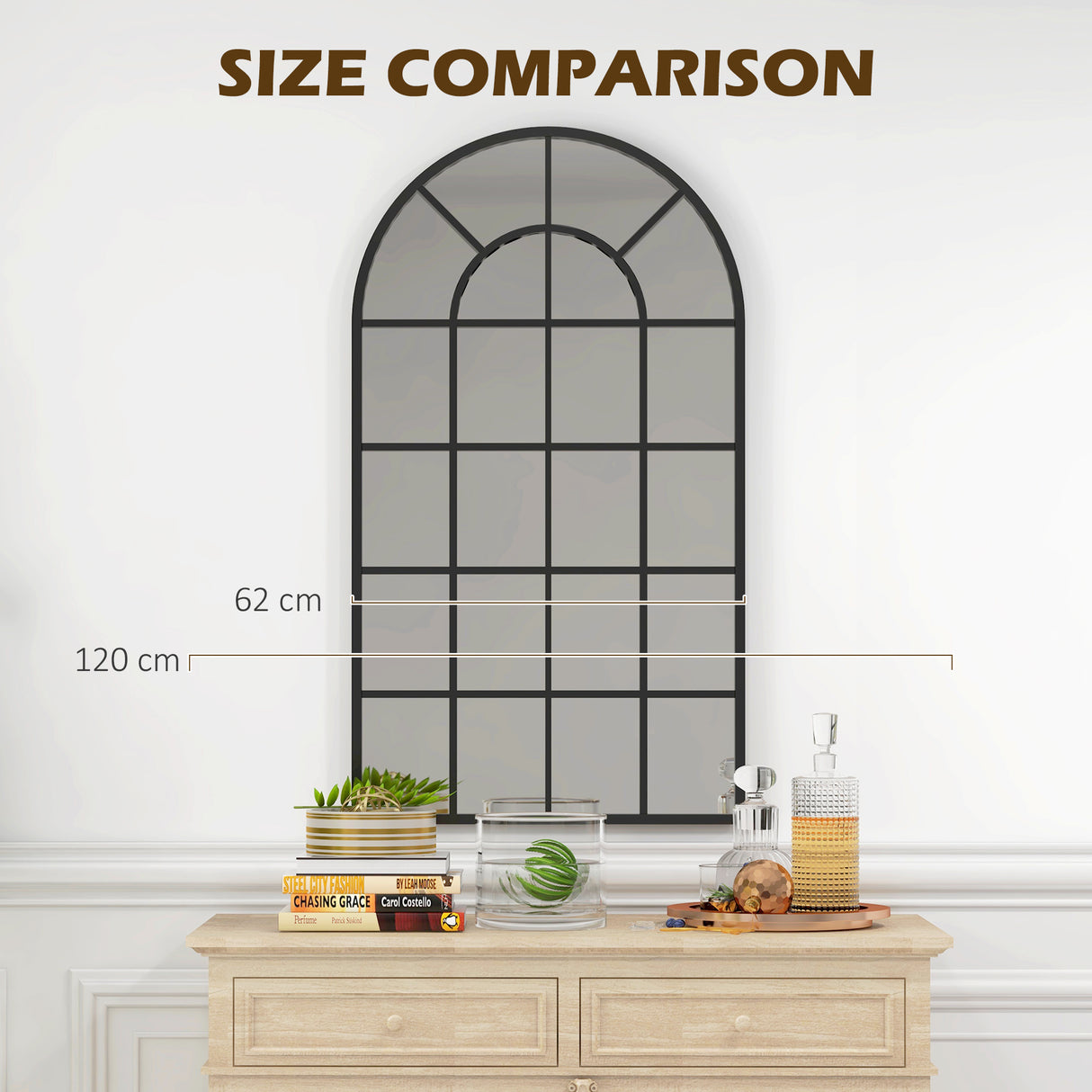 easycomfort easycomfort specchio ad arco per casa e ufficio con montaggio a parete in vetro e metallo 62x2 5x110 cm nero