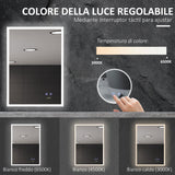 easycomfort easycomfort specchio bagno con luce led funzione anti appannamento e tasti touch 70x50cm argento