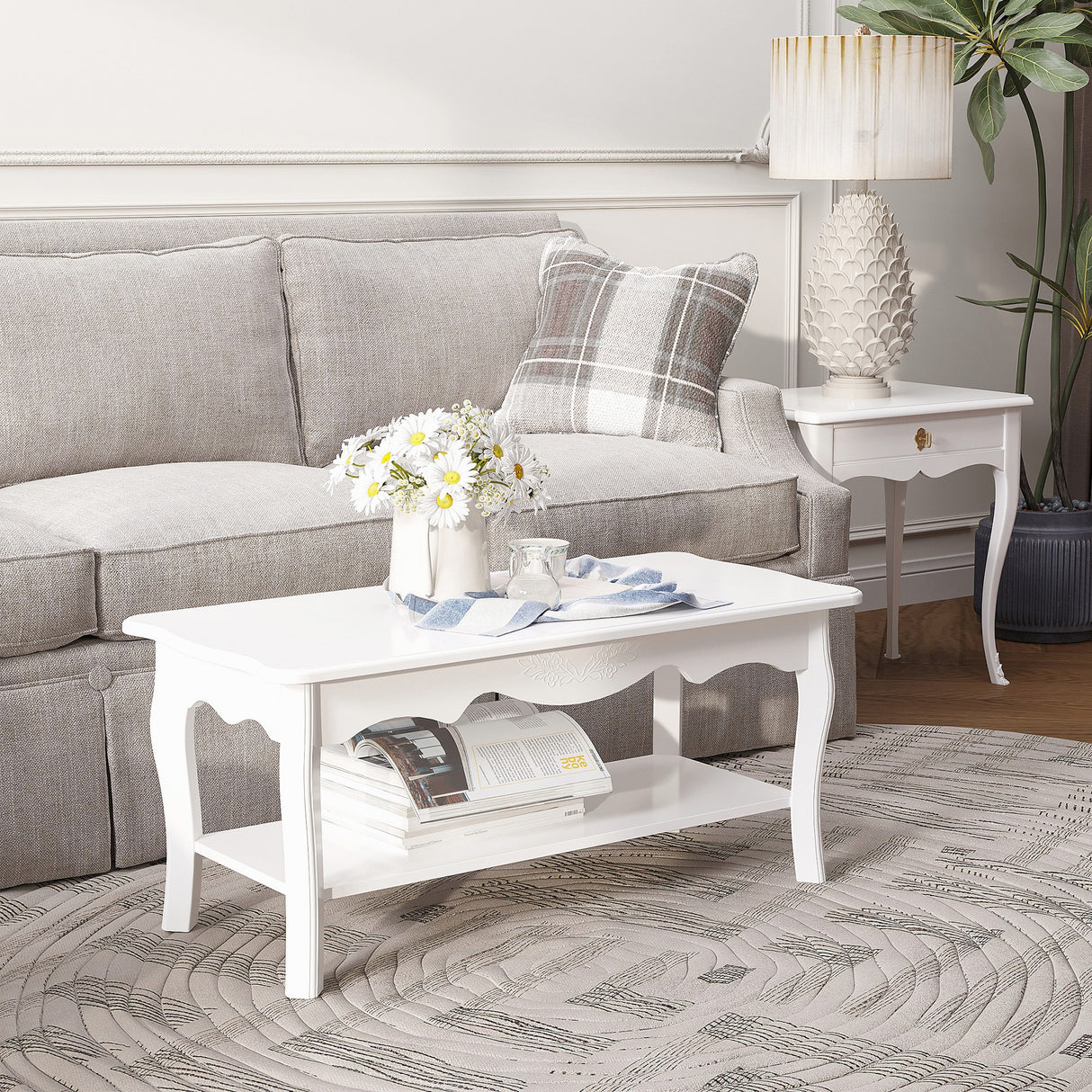 easycomfort easycomfort tavolino da salotto con ampio ripiano portaoggetti inferiore in legno 94x44x43cm bianco ean 8054144137254