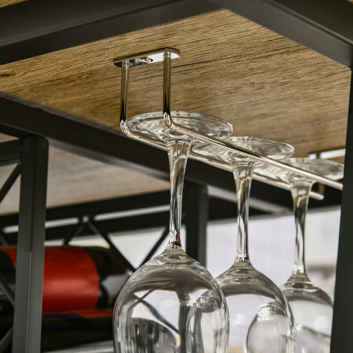 easycomfort easycomfort tavolo da bar industriale da 10 bottiglie in truciolato e acciaio 120x60x91 cm nero e color legno