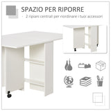 easycomfort easycomfort tavolo pieghevole salvaspazio 2 ripiani inferiori in legno tavolo richiudibile salvaspazio con ruote per 6 persone 75p x 140l x 74h cm bianco ean 8054111849241