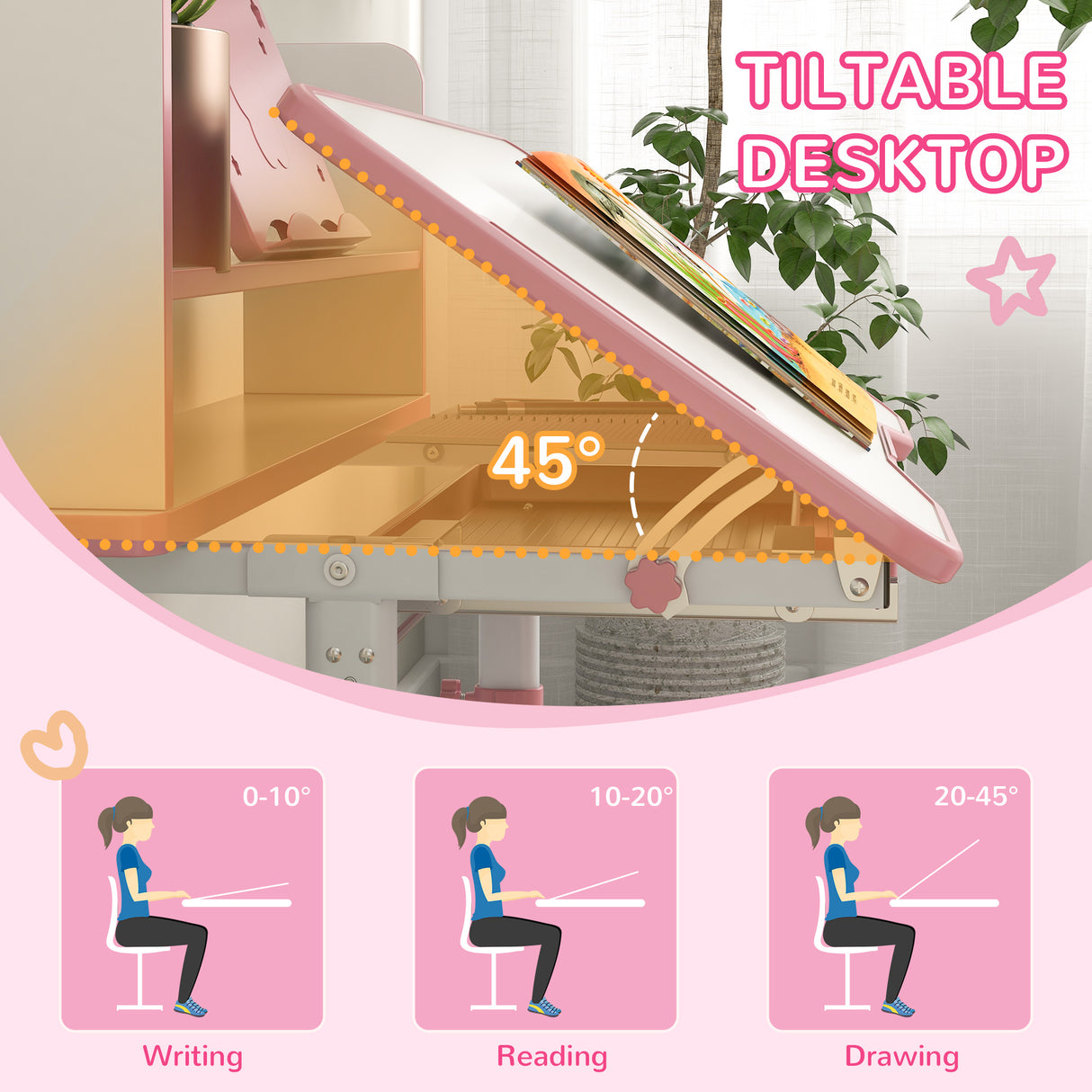easycomfort easycomfortzonekiz set scrivania per bambini con sedia regolabile in altezza e piano inclinabile eta 6 12 anni rosa