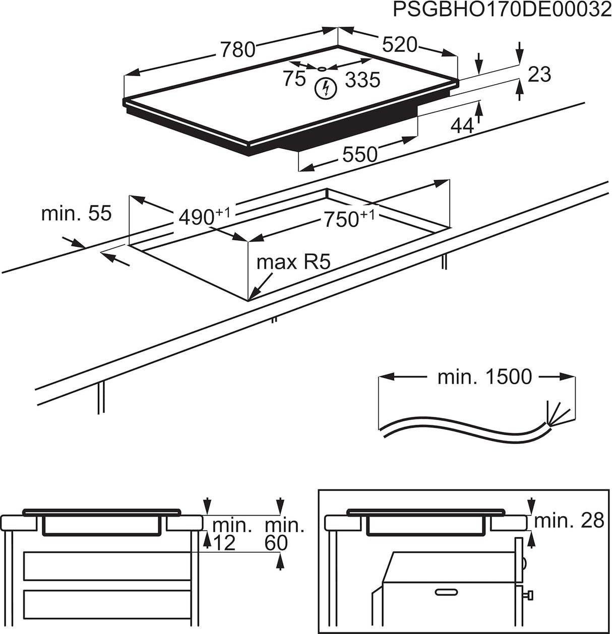 electrolux piano cottura a induzione electrolux serie 600 bridge lil83443 4 fuochi l78xp52 vetro ceramica nero ean 7332543778416