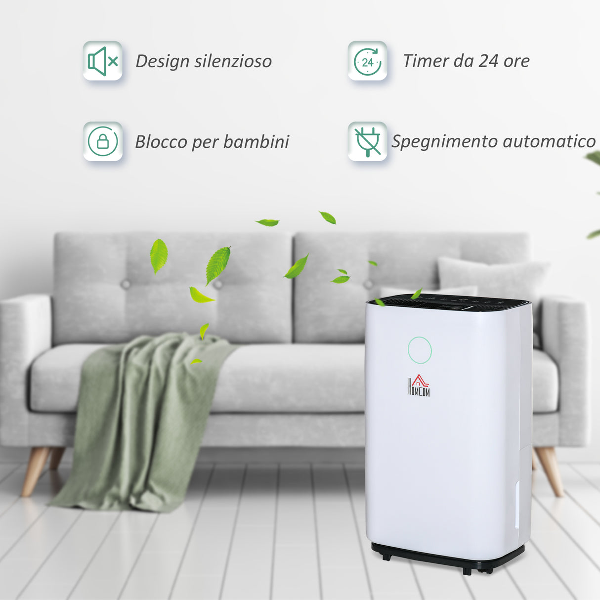 easycomfort deumidificatore da 20l 3 modalita e 2 velocita timer 24h design silenzioso 33.5x23x57cm bianco