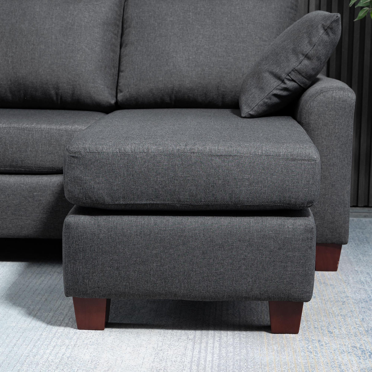 easycomfort easycomfort divano a 3 posti con poggiapiedi e cuscini in tessuto di lino grigio scuro 195 x 81 x 86cm ean 8055776915630