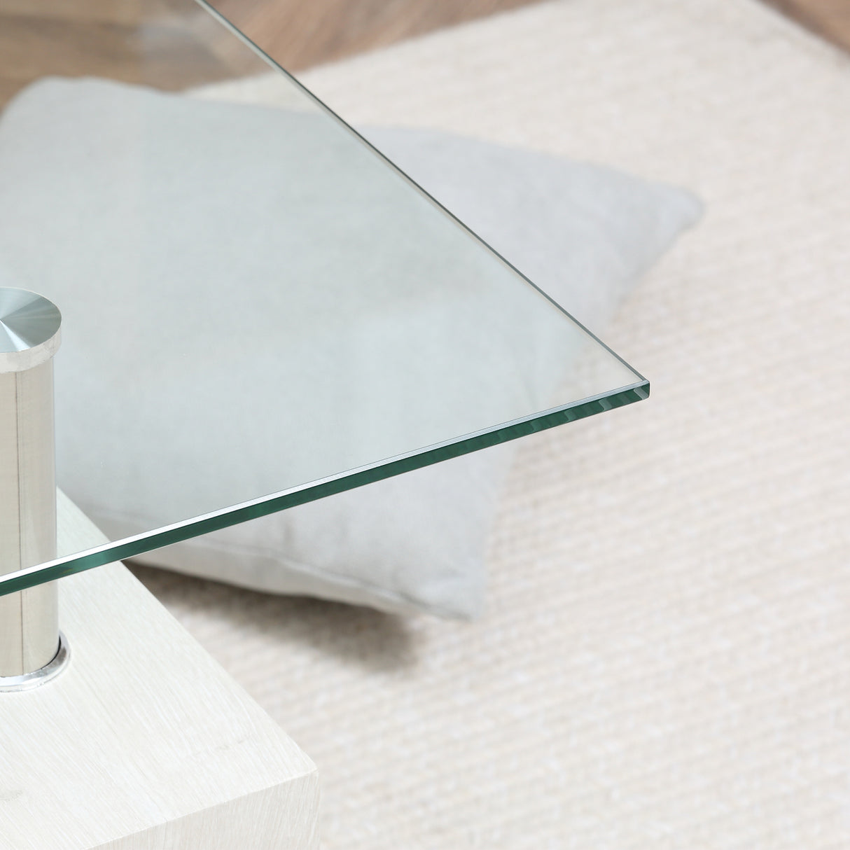 easycomfort easycomfort tavolino da caffe moderno a 2 livelli in vetro e legno 90x50x42cm bianco