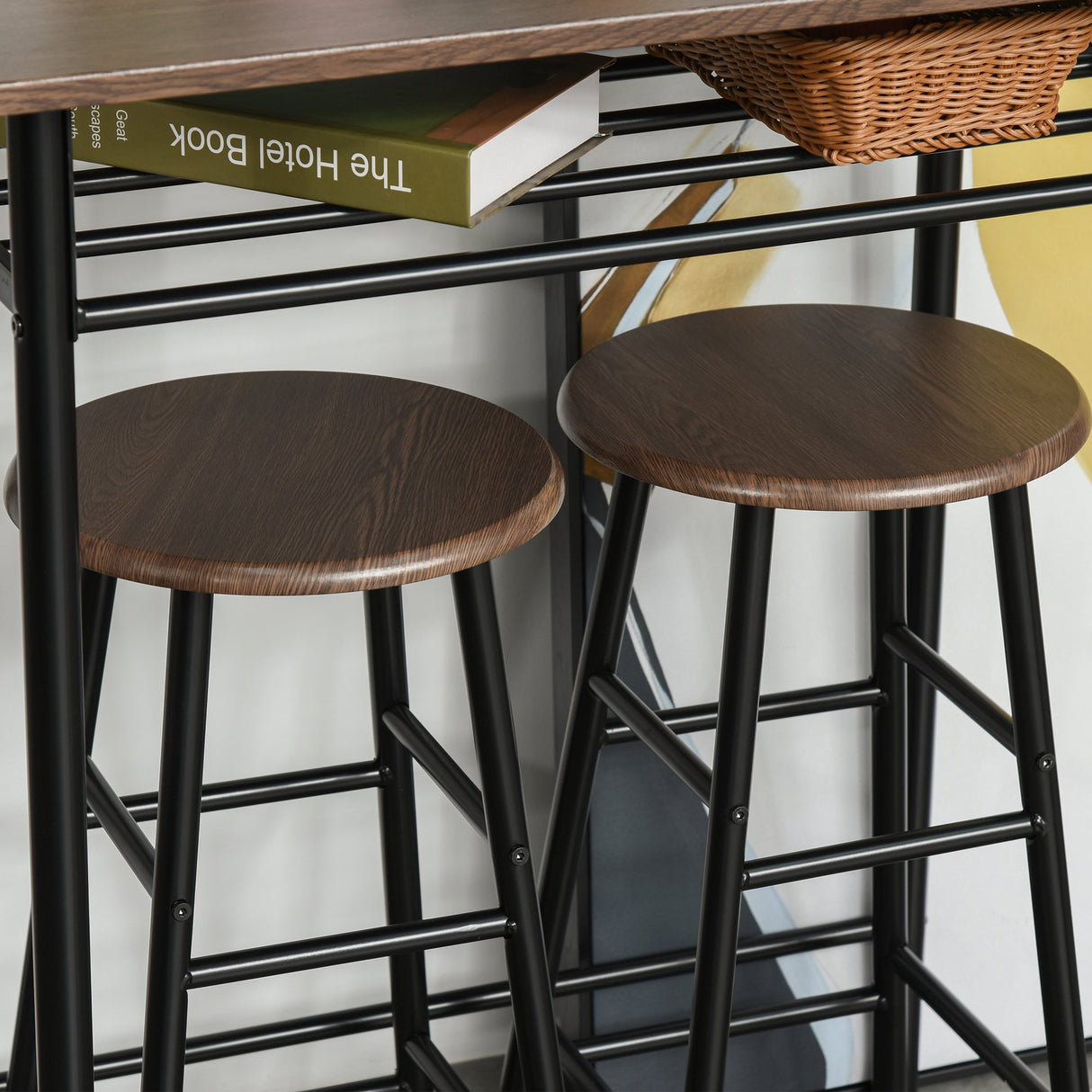 easycomfort easycomfort tavolo alto con 2 sgabelli per cucina soggiorno bar struttura in acciaio con poggiapiedi e mensola ean 8054144130316